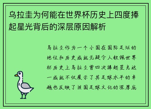 乌拉圭为何能在世界杯历史上四度捧起星光背后的深层原因解析
