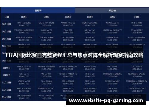FIFA国际比赛日完整赛程汇总与焦点对阵全解析观赛指南攻略